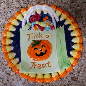 FITZ AND FLOYD OMNIBUS Trick Or Treat Candy Corn Edge Halloween Canapé Plate